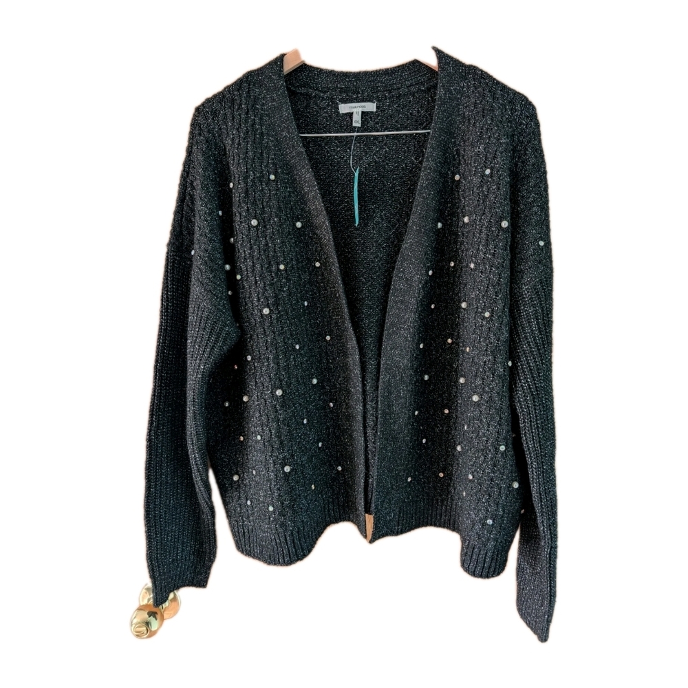Maurices Sweater Cardigan Open Women Size XXL Black Embellish Festive NEW W Tag